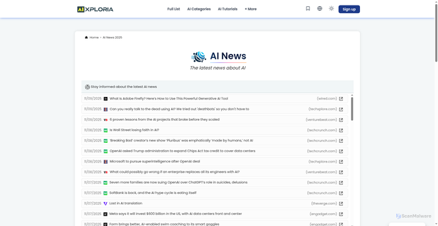 Security scan screenshot of https://www.aixploria.com/en/ai-news/