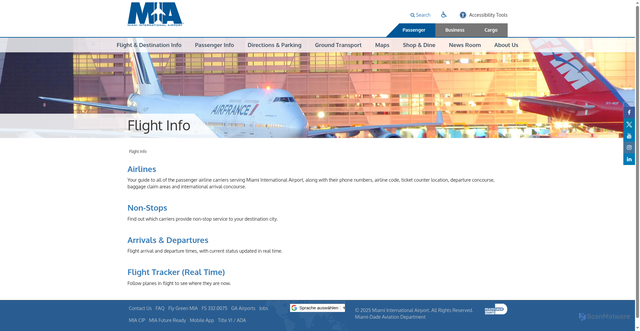 Security scan screenshot of https://www.miami-airport.com/flight-info.asp
