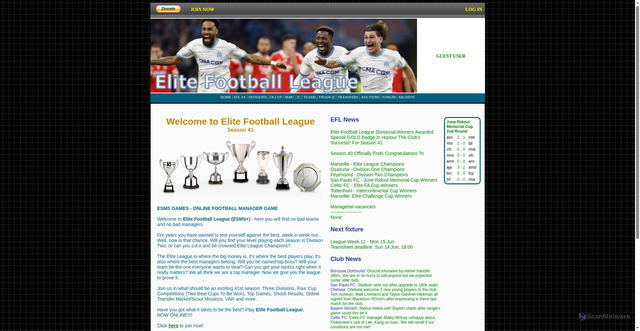 Security scan screenshot of https://elitefootballleague.co.uk