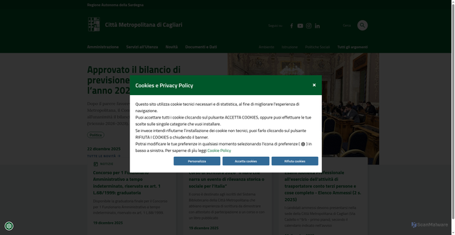 Security scan screenshot of https://www.cittametropolitanacagliari.it/portale/