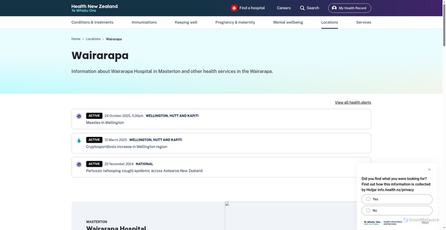 Security scan screenshot of https://info.health.nz/locations/wairarapa