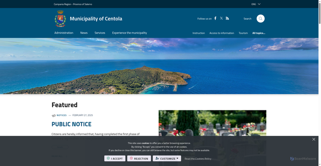 Security scan screenshot of https://www.comune.centola.sa.it/it-it/home