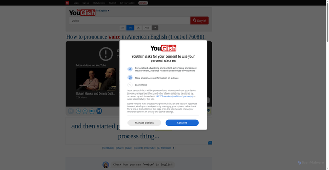 Security scan screenshot of https://youglish.com/pronounce/voice/english/us