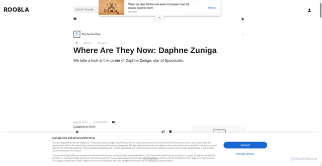 Security scan screenshot of https://roobla.com/14475/where-are-they-now-daphne-zuniga/