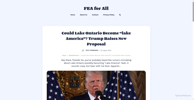 Security scan screenshot of https://feaforall.com/entertainment/article/could-lake-ontario-become-lake-america-trump-raises-new-proposal/