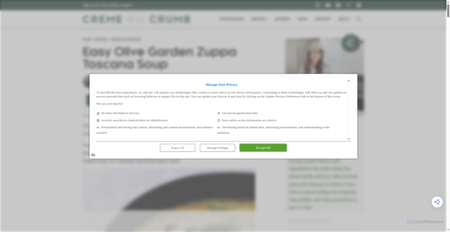 Security scan screenshot of https://www.lecremedelacrumb.com/easy-olive-garden-zuppa-toscana-soup/