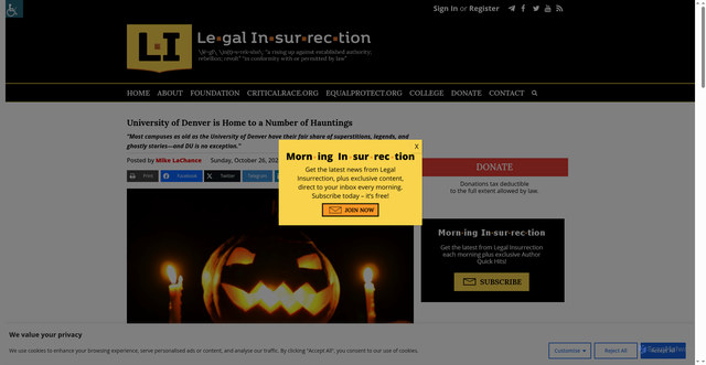 Security scan screenshot of https://legalinsurrection.com/2025/10/university-of-denver-is-home-to-a-number-of-hauntings/