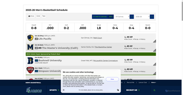 Security scan screenshot of https://upargos.com/sports/mens-basketball/schedule/2025-26
