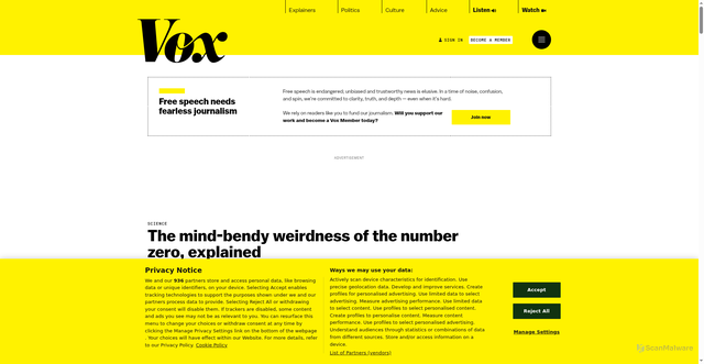 Security scan screenshot of https://www.vox.com/science-and-health/2018/7/5/17500782/zero-number-math-explained