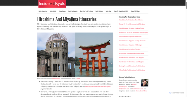Security scan screenshot of https://www.insidekyoto.com/hiroshima-and-miyajima-itineraries