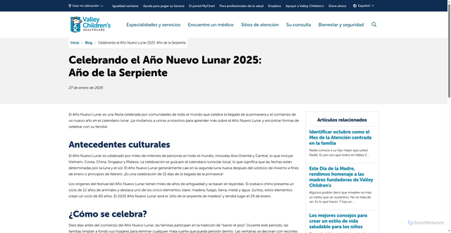 Security scan screenshot of https://es.valleychildrens.org/blog/celebrating-lunar-new-year-2025-year-of-the-snake