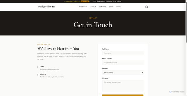 Security scan screenshot of https://bridaljewelleryset.pages.dev/contact