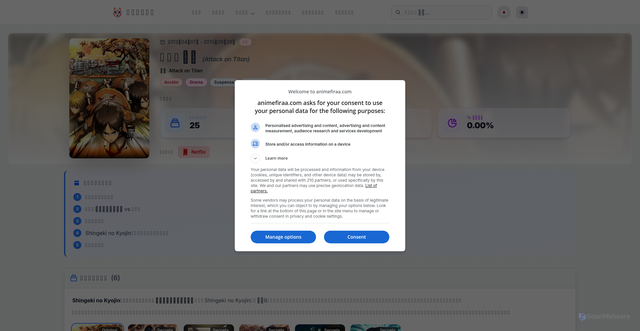 Security scan screenshot of https://animefiraa.com/anime/shingeki-no-kyojin