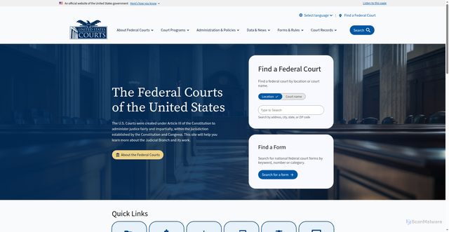 Security scan screenshot of https://www.uscourts.gov/