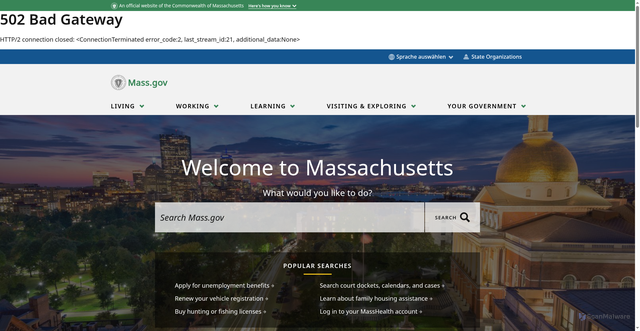 Security scan screenshot of https://www.mass.gov/