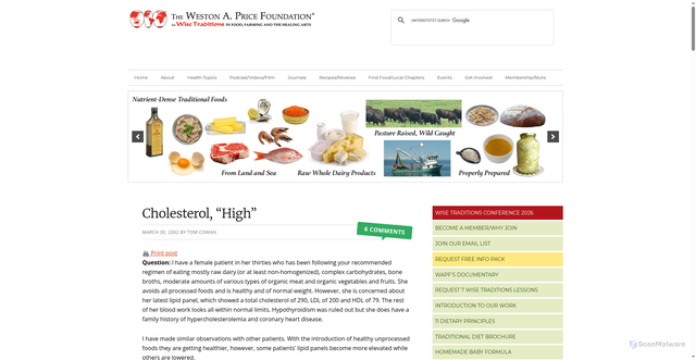 Security scan screenshot of https://www.westonaprice.org/health-topics/ask-the-doctor/cholesterol-high/