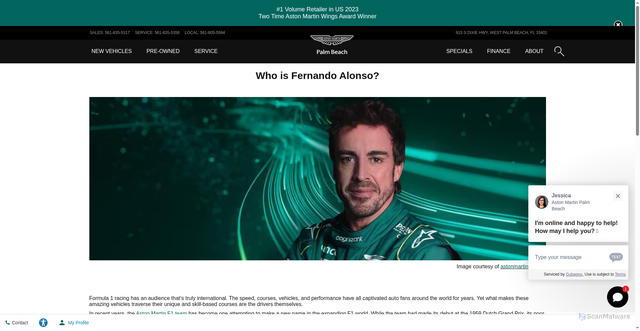 Security scan screenshot of https://www.astonmartinpalmbeach.com/aston-martin-information/who-is-fernando-alonso/?srsltid=AfmBOooiDgvCOm2IlV8ohmSVftknY1RAVBvmt485loBBuJXoe_G_HDTX
