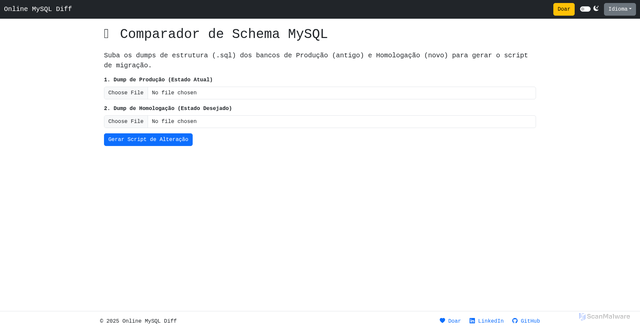 Security scan screenshot of https://onlinemysqldiff.com/