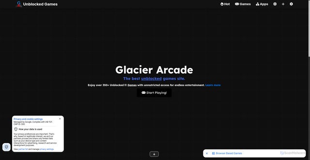 Security scan screenshot of https://glacierarcade.xyz