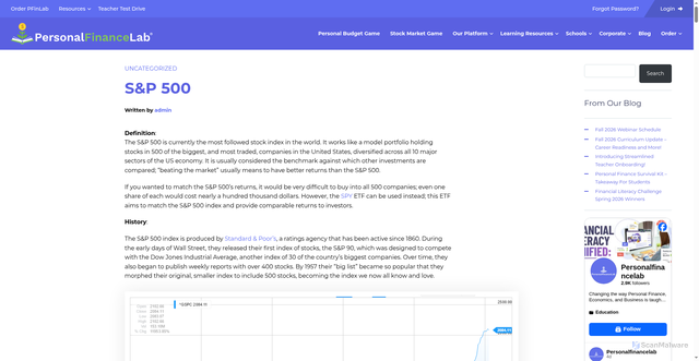 Security scan screenshot of https://www.personalfinancelab.com/uncategorized/sp500/