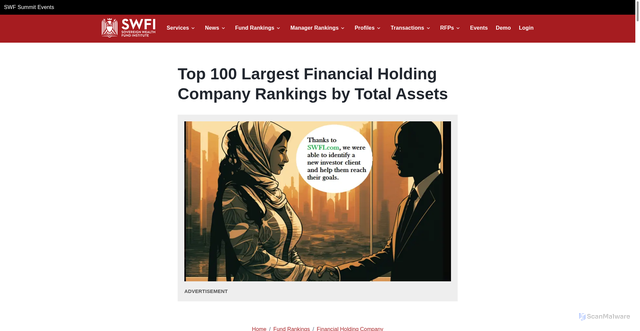 Security scan screenshot of https://www.swfinstitute.org/fund-rankings/financial-holding-company