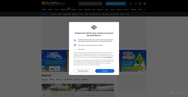 Security scan screenshot of https://surabaya.kompas.com