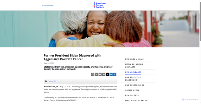 Security scan screenshot of https://pressroom.cancer.org/Joe-Biden-Prostate-Cancer-Statement
