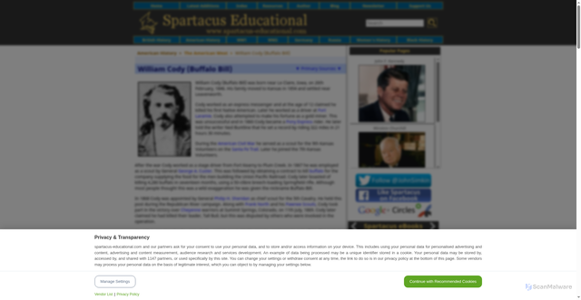 Security scan screenshot of https://spartacus-educational.com/WWbuffalobill.htm