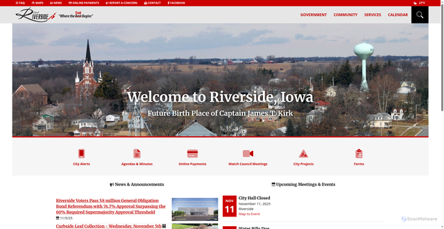 Security scan screenshot of https://riversideiowa.gov/
