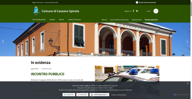 Security scan screenshot of https://www.comune.cassanospinola.al.it