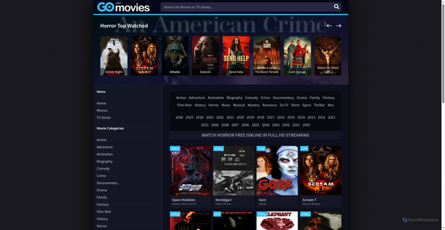 Security scan screenshot of https://moviesdl.net/films/horror/
