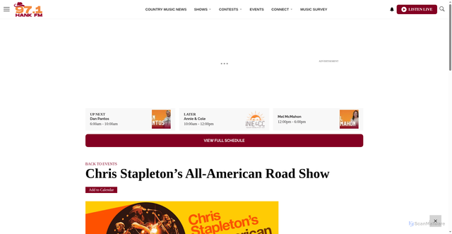 Security scan screenshot of https://hankfm.com/events/chris-stapletons-all-american-road-show/