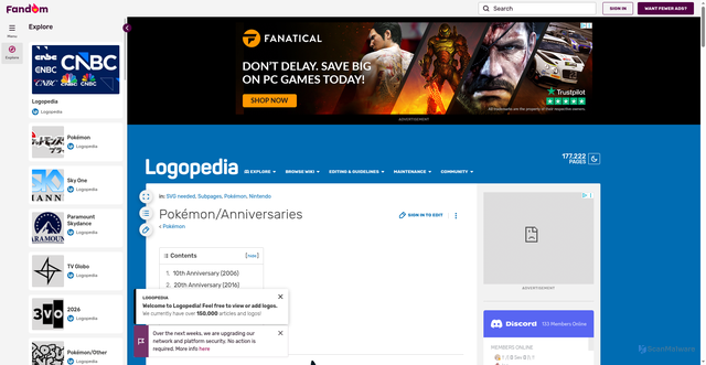 Security scan screenshot of https://logos.fandom.com/wiki/Pok%C3%A9mon/Anniversaries