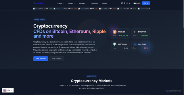 Security scan screenshot of http://oruesfxasls.com/cryptocurrencies