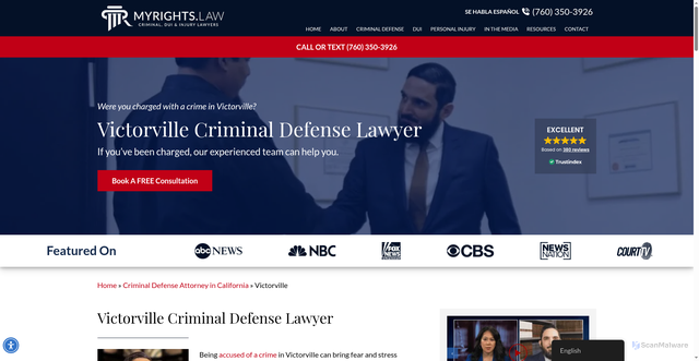 Security scan screenshot of https://www.myrightslawgroup.com/victorville-criminal-defense-lawyer/