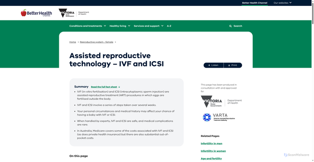 Security scan screenshot of https://www.betterhealth.vic.gov.au/health/conditionsandtreatments/Assisted-reproductive-technology-IVF-and-ICSI