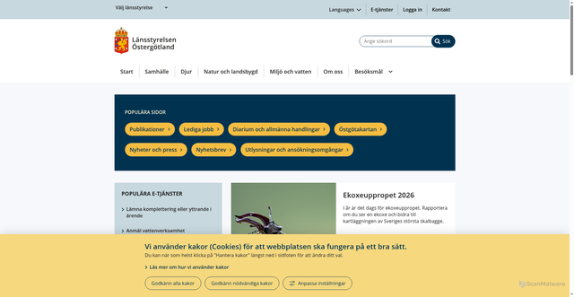 Security scan screenshot of https://www.lansstyrelsen.se/ostergotland