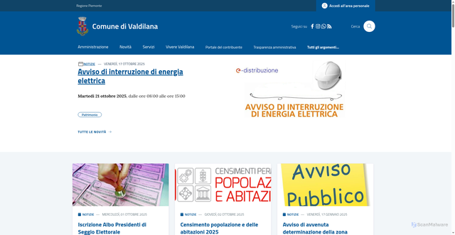 Security scan screenshot of https://www.comune.valdilana.bi.it/