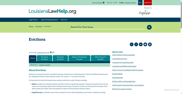 Security scan screenshot of https://louisianalawhelp.org/resource/evictions