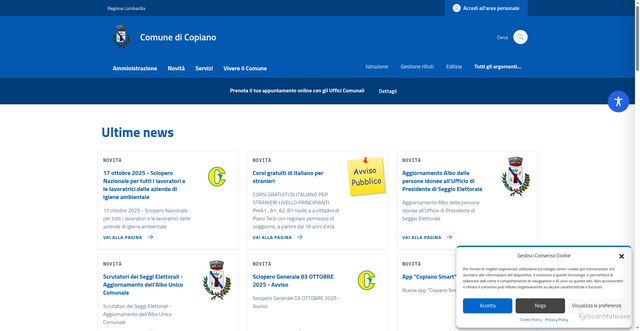 Security scan screenshot of https://comune.copiano.pv.it/