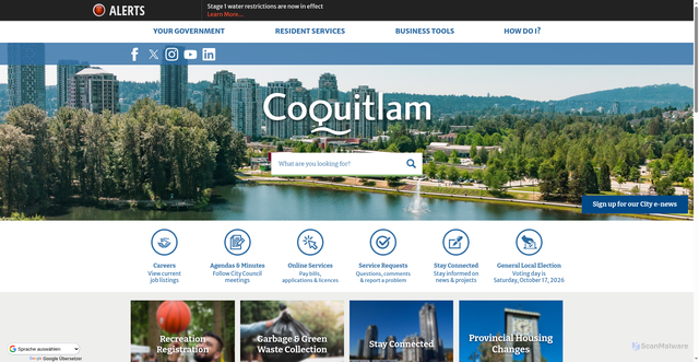 Security scan screenshot of https://coquitlam.ca