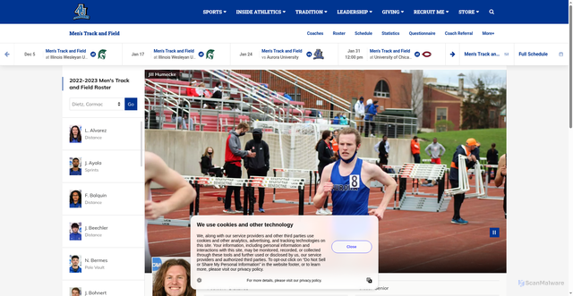 Security scan screenshot of https://athletics.aurora.edu/sports/mens-track-and-field/roster/cormac-dietz/13284