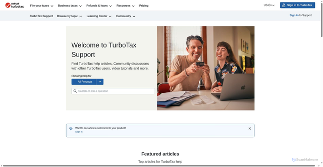 Security scan screenshot of https://ttlc.intuit.com/turbotax-support/en-us/
