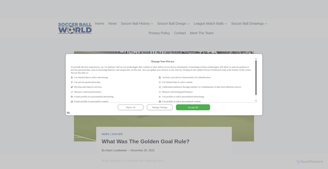 Security scan screenshot of https://soccerballworld.com/what-was-the-golden-goal-rule/