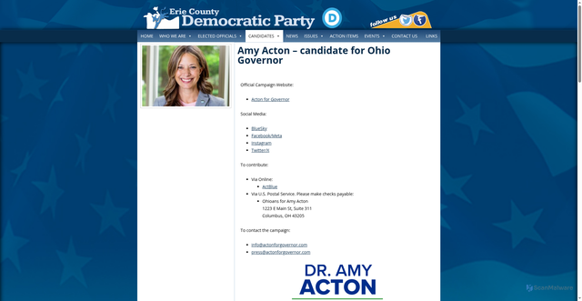 Security scan screenshot of https://www.eriecountydems.org/amy-acton-candidate-for-ohio-governor/