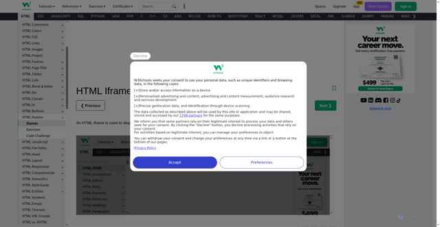 Security scan screenshot of https://www.w3schools.com/html/html_iframe.asp