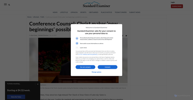 Security scan screenshot of https://www.standard.net/lifestyle/faith/2025/nov/14/conference-counsel-christ-makes-new-beginnings-possible-for-everyone/