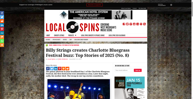 Security scan screenshot of https://localspins.com/billy-strings-creates-charlotte-bluegrass-festival-buzz-top-stories-of-2025-no-8-local-spins/