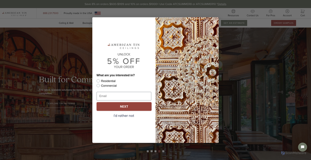 Security scan screenshot of https://americantinceilings.com