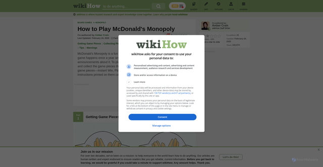 Security scan screenshot of https://www.wikihow.com/Play-McDonald%27s-Monopoly